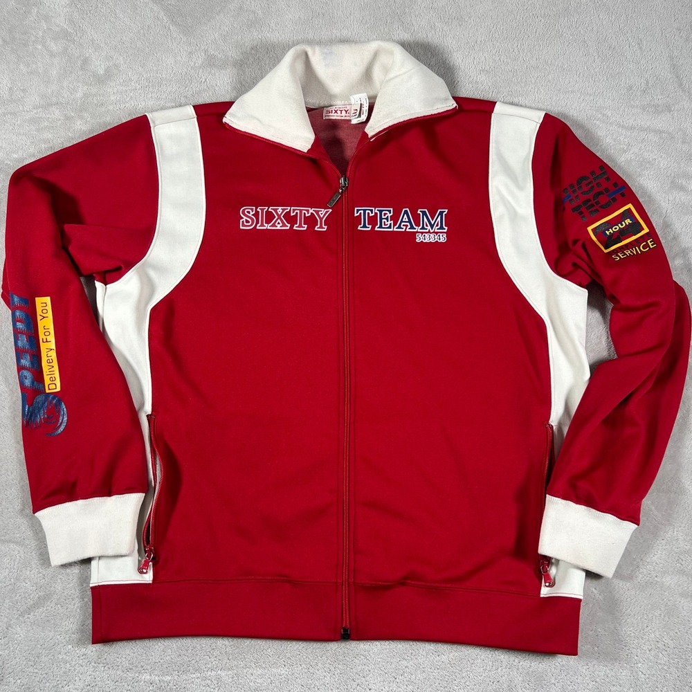 Sixty Team Racing Jacket Men's XL Red White Full Zip Track Jacket Vintage Y2K